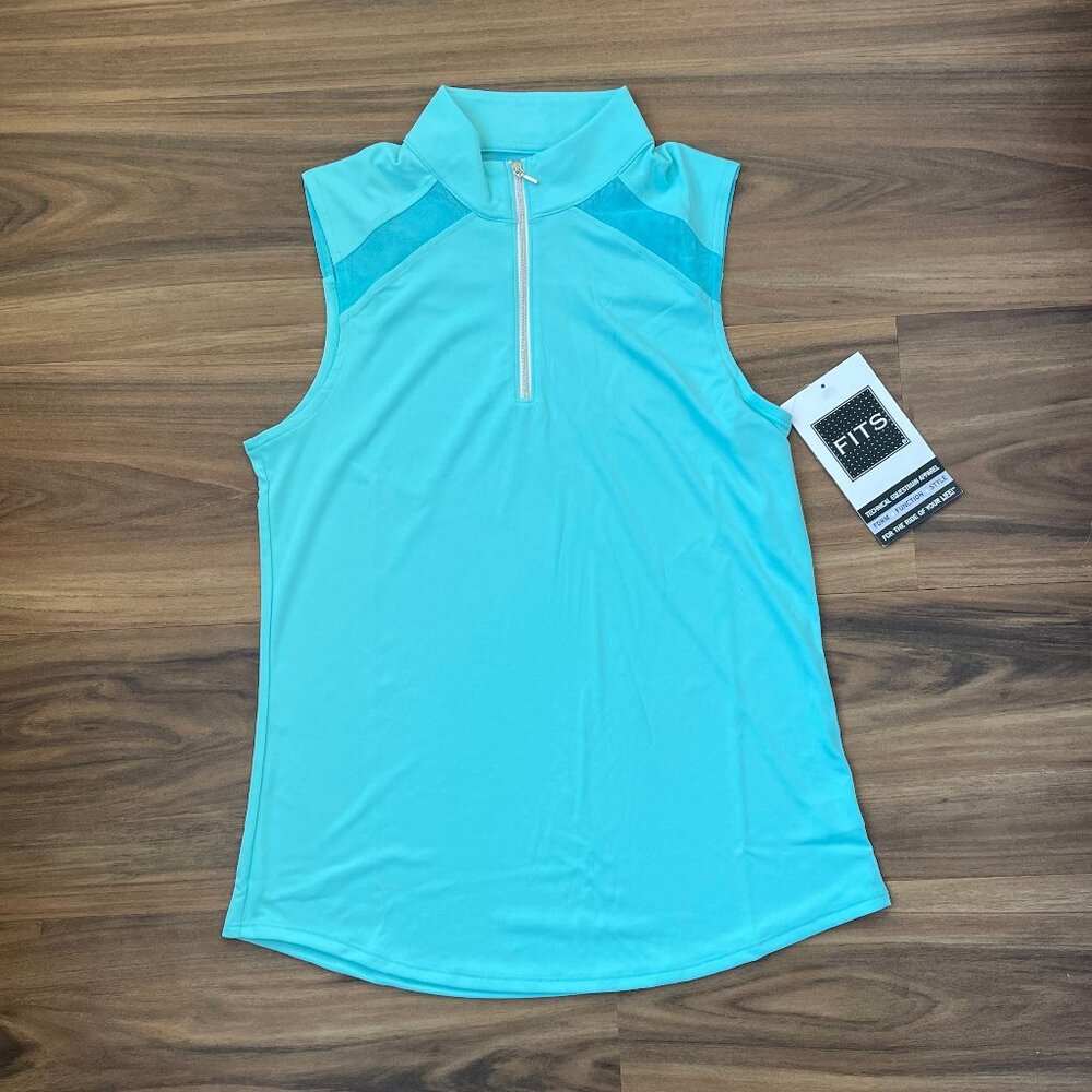 FITS Women's 1/4 ZIp Sleeveless Tank Top Sun Shirt - Teal - L
